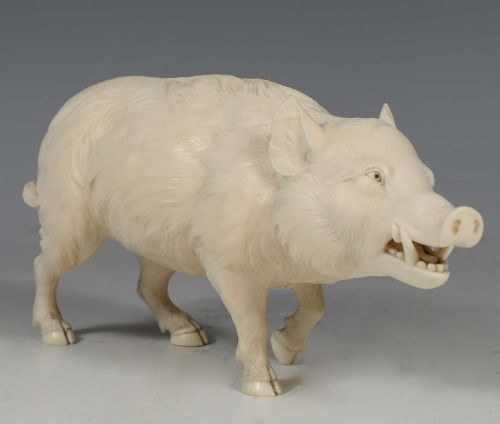 HIGH QUALITY JAPANESE CARVED IVORY WILD BOAR OKIMONO - ADDITIONAL PHOTO 10