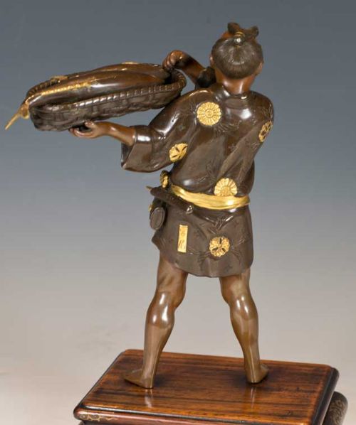 JAPANESE BRONZE PARCEL GILDED FISHERMAN OKIMONO MIYAO EISUKE - ADDITIONAL PHOTO 10