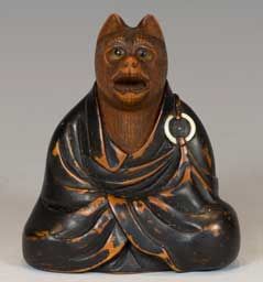 finely carved japanese edo period boxwood netsuke fox priest - CATEGORY: ANTIQUE MISCELLANEOUS - DATED 1860