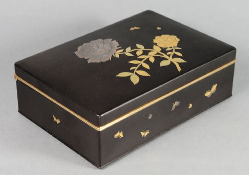 large japanese komai style damascened iron trinket box - CATEGORY: ANTIQUE BOXES - DATED 1920