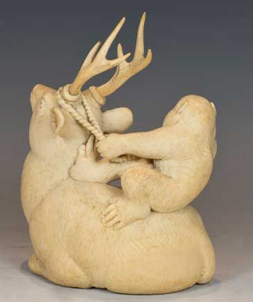 FASCINATING JAPANESE IVORY OKIMONO MONKEY UPON A STAG - ADDITIONAL PHOTO 3