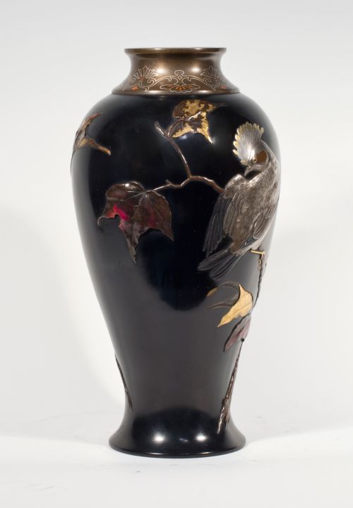 JAPANESE MIXED METAL ONLAID VASE ARTIST SIGNED SUZUKI CHOKICHI KAKO - ADDITIONAL PHOTO 2