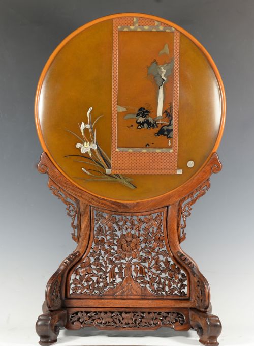 large japanese onlaid bronze charger on stand by jomi eisuke - CATEGORY: ANTIQUE METAL - DATED 1890