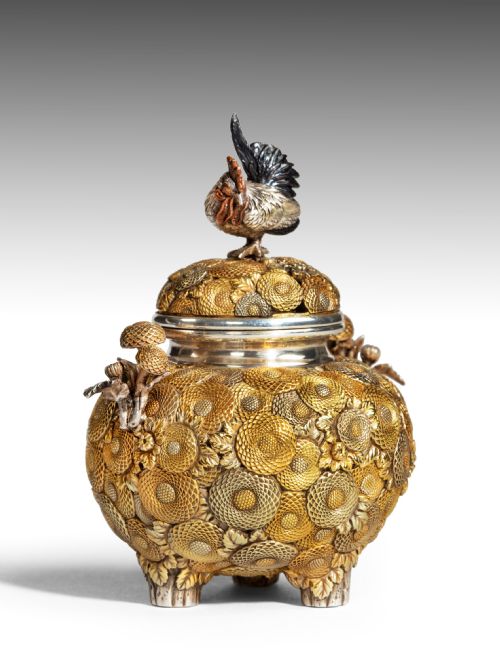 EXCEPTIONAL MINIATURE JAPANESE SILVER CHRYSANTHEMUM KORO SETSUHO HIDETOMO - ADDITIONAL PHOTO 3