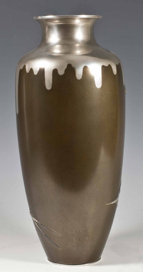 JAPANESE MIXED METAL OZEKI STYLE EGRET VASE - ADDITIONAL PHOTO 3