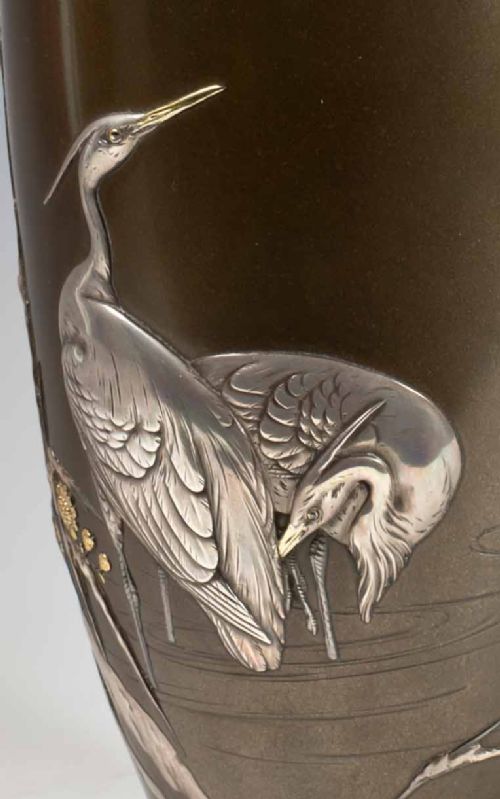 JAPANESE MIXED METAL OZEKI STYLE EGRET VASE - ADDITIONAL PHOTO 9