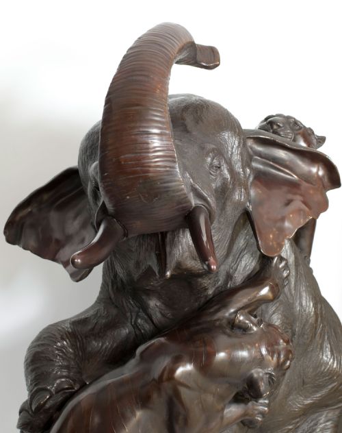 A MONUMENTAL JAPANESE BRONZE ELEPHANT TIGER OKIMONO MORIMITSU FOR SEIYA - ADDITIONAL PHOTO 6