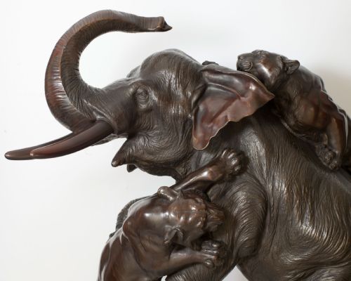 A MONUMENTAL JAPANESE BRONZE ELEPHANT TIGER OKIMONO MORIMITSU FOR SEIYA - ADDITIONAL PHOTO 8