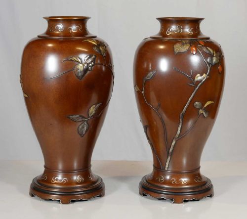JAPANESE BRONZE MIXED METAL VASES BY SUZUKI CHOKICHI - ADDITIONAL PHOTO 3