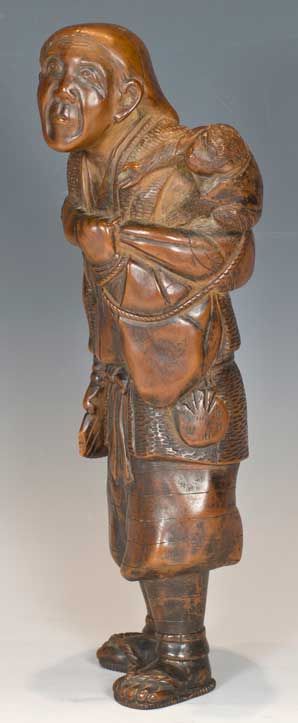 JAPANESE WOOD OKIMONO MONKEY TRAINER SARUMAWASHI - ADDITIONAL PHOTO 6