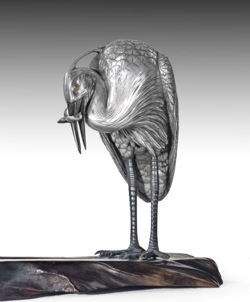 JAPANESE SILVERED BRONZE EGRETS OKIMONO BY SANO TAKACHIKA - ADDITIONAL PHOTO 7