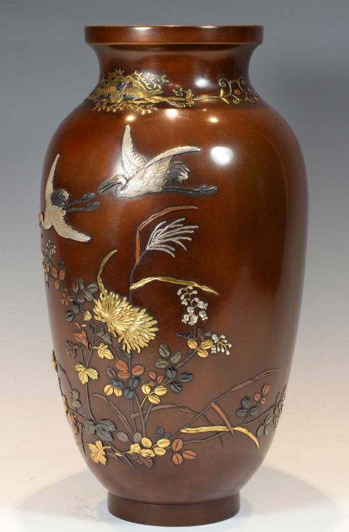 JAPANESE BRONZE MIXED METAL VASE BY YOSHIHISA - ADDITIONAL PHOTO 7