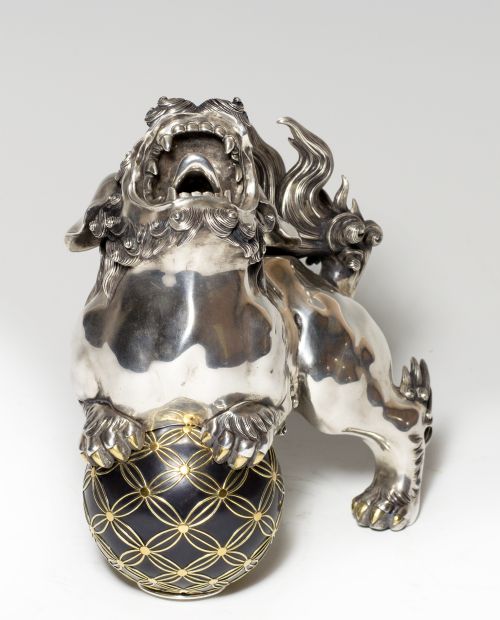 JAPANESE CAST SILVER SHI SHI INCENSE BURNER KORO KAZUMI - ADDITIONAL PHOTO 2