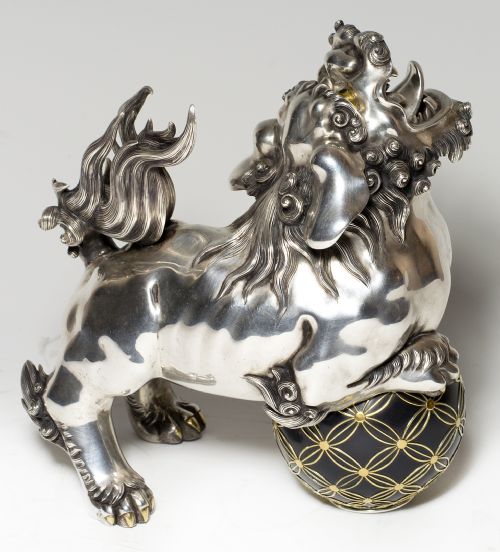 JAPANESE CAST SILVER SHI SHI INCENSE BURNER KORO KAZUMI - ADDITIONAL PHOTO 4