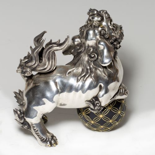 JAPANESE CAST SILVER SHI SHI INCENSE BURNER KORO KAZUMI - ADDITIONAL PHOTO 6