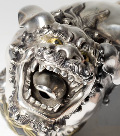JAPANESE CAST SILVER SHI SHI INCENSE BURNER KORO KAZUMI - ADDITIONAL PHOTO 9