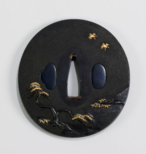 japanese oval shaped shakudo tsuba pottery kilns - CATEGORY: ANTIQUE METAL - DATED 19TH CENTURY