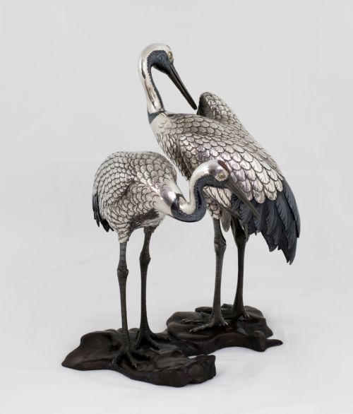 fig 1. Japanese Silver & Mixed Metal Crane Okimono