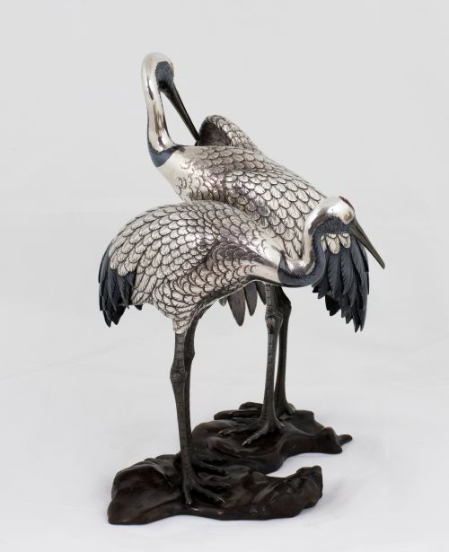 fig 2. Japanese Silver & Mixed Metal Crane Okimono