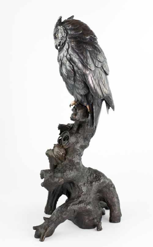 JAPANESE SILVERED BRONZE OWL OKIMONO BY MITANI - ADDITIONAL PHOTO 8