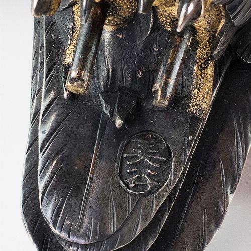 JAPANESE SILVERED BRONZE OWL OKIMONO BY MITANI - ADDITIONAL PHOTO 11