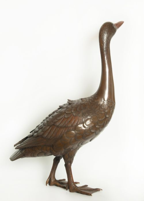 LIFE SIZE JAPANESE BRONZE RUNNER DUCK OKIMONO ARTIST SIGNED - ADDITIONAL PHOTO 5