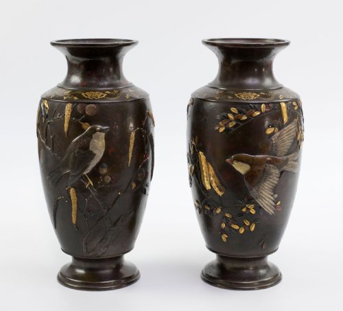 fig 1. Japanese Bronze and Mixed Metal Vases - Suzuki Chokichi