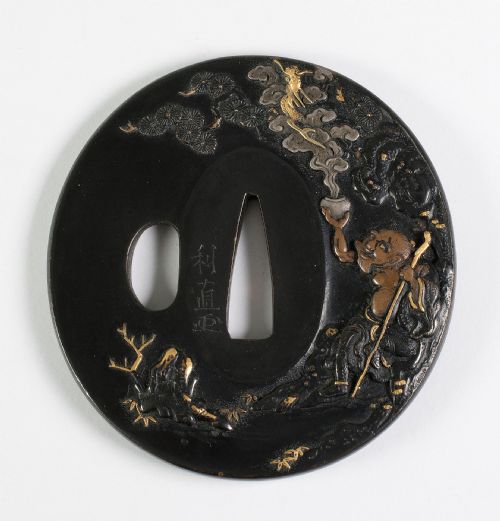 japanese shibuichi hamano school tsuba sennin and dragon - CATEGORY: ANTIQUE METAL - DATED 18TH CENTURY