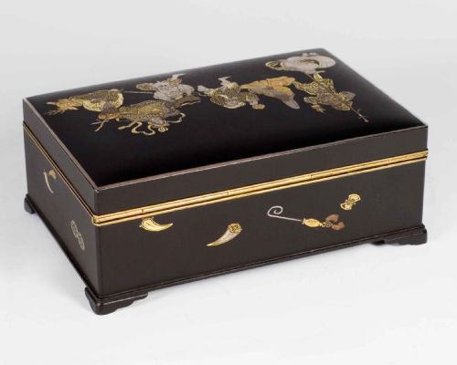 JAPANESE KOMAI STYLE DAMASCENED IRON BOX LUCKY GODS - ADDITIONAL PHOTO 4