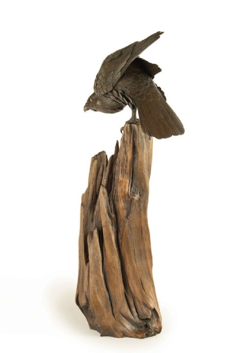POWERFUL JAPANESE BRONZE HAWK OKIMONO BY SANO TAKACHIKA - ADDITIONAL PHOTO 7