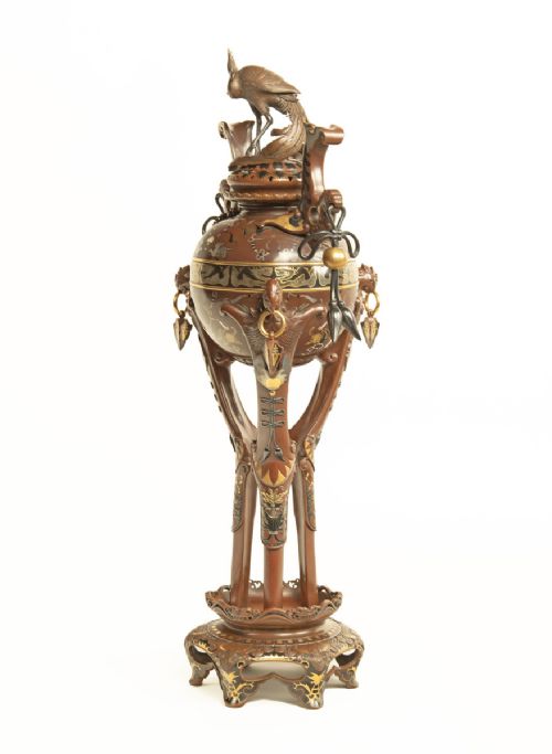 OUTSTANDING JAPANESE MIXED METAL INCENSE BURNER KORO - ADDITIONAL PHOTO 6
