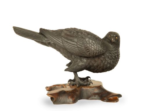 japanese bronze hawk okimono by maruki - CATEGORY: ANTIQUE SCULPTURES - DATED 1890