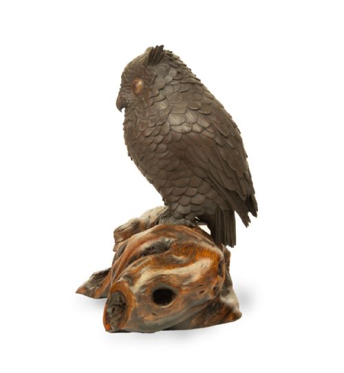 ENCHANTING JAPANESE BRONZE OWL OKIMONO - ADDITIONAL PHOTO 5