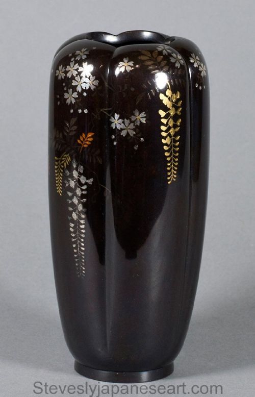 japanese shakudo and mixed metal vase nogawa company - CATEGORY: ANTIQUE VASES - DATED 1900