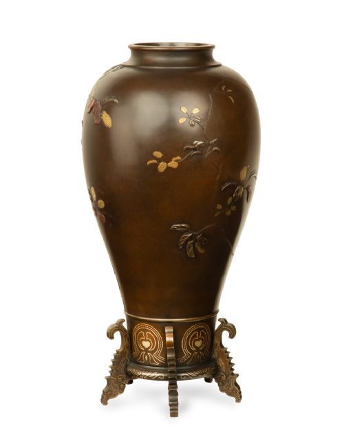 LARGE JAPANESE BRONZE AND MIXED METAL VASE AFTER SUZUKI CHOKICHI - ADDITIONAL PHOTO 5