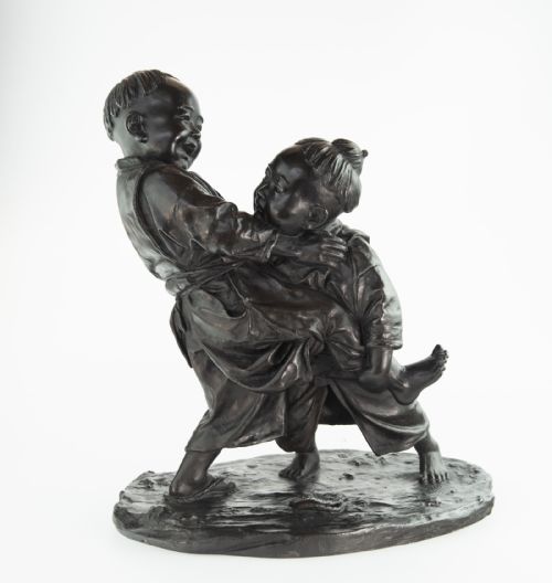 a japanese bronze tokyo okimono of boys wrestling izumi seijo - CATEGORY: ANTIQUE SCULPTURES - DATED 1890