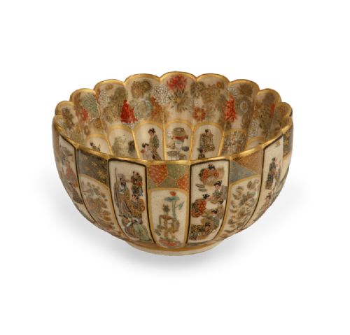 JAPANESE FLUTED SATSUMA BOWL BY SEIKOZAN