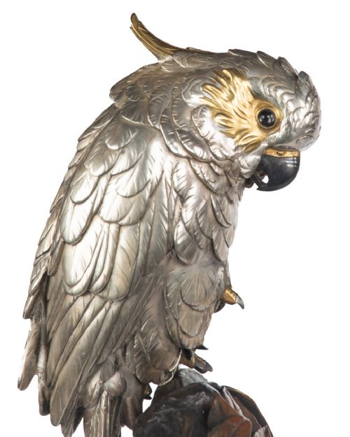 ENCHANTING JAPANESE SILVERED BRONZE COCKATOO SIGNED MITANI - ADDITIONAL PHOTO 5