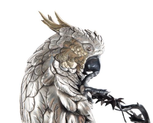 CHARMING JAPANESE SILVERED BRONZE COCKATOO YOSHITANI BIKOKU - ADDITIONAL PHOTO 2