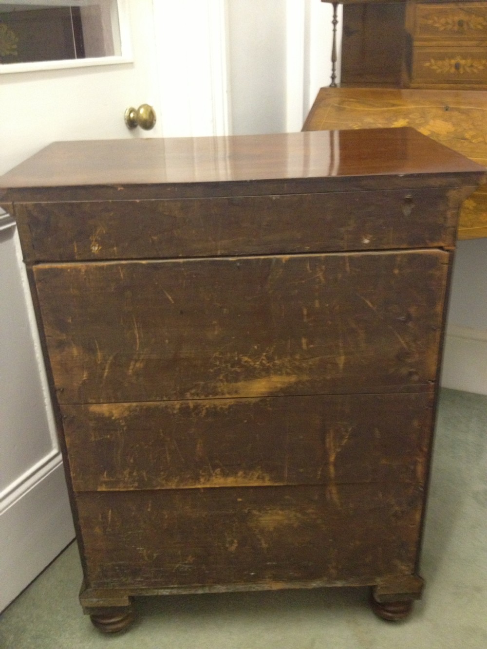 VERY SMALL VICTORIAN FLAME MAHOGANY CHEST OF DRAWERS View V