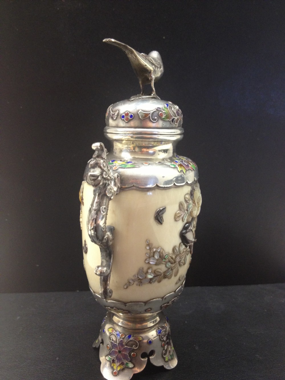 FABULOUS JAPANESE SILVER & IVORY SHIBAYAMA TUSK VASE View III