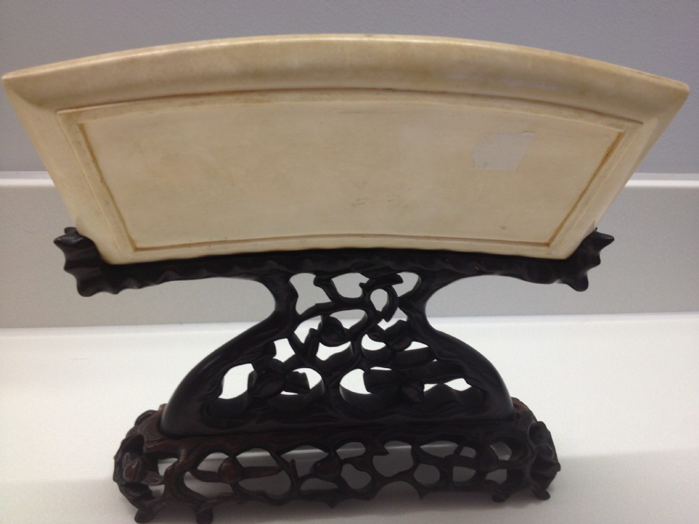 FANTASTIC CHINESE IVORY TABLE SCREEN ON HARDWOOD STAND View IV