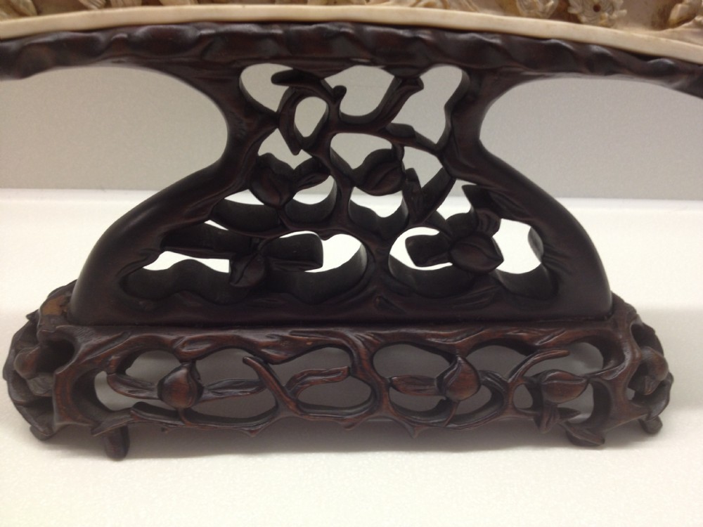 FANTASTIC CHINESE IVORY TABLE SCREEN ON HARDWOOD STAND View V