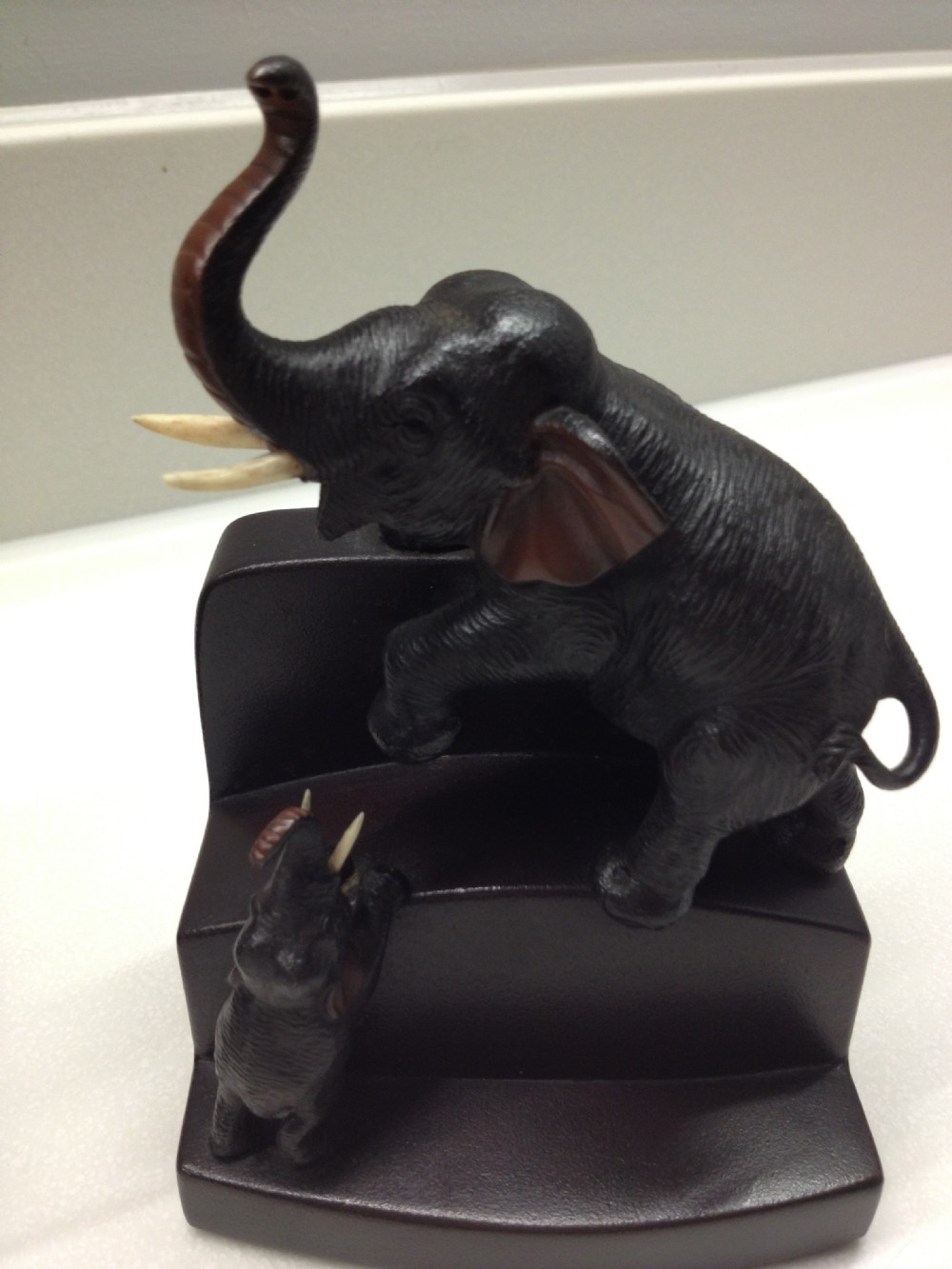 GREAT PAIR OF JAPANESE BRONZE ELEPHANT BOOKENDS- MEIJI PERIOD SIGNED View VII