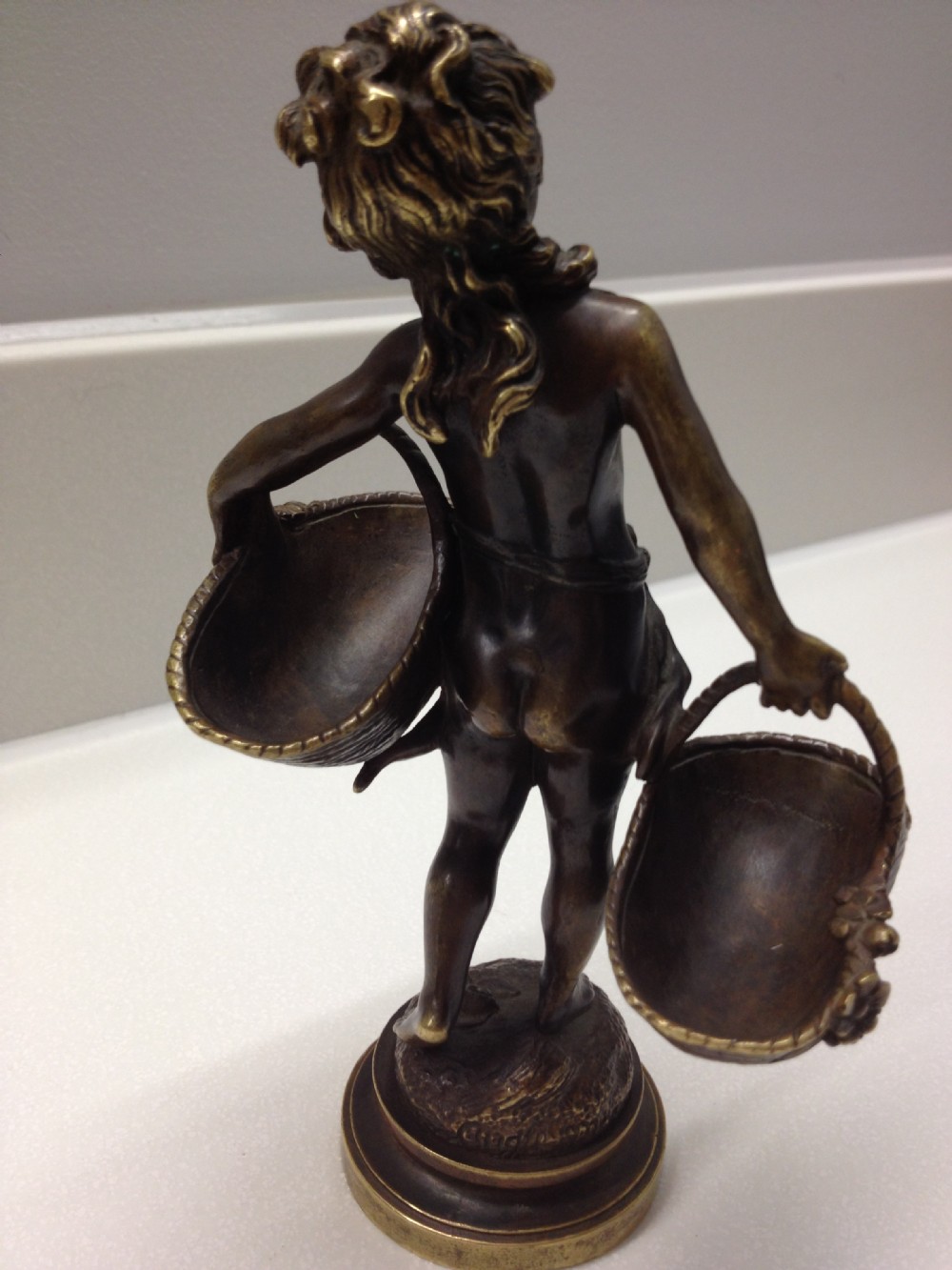 SCANTILY CLAD BRONZE MAIDEN CARRYING BASKETS AUGUSTUS MOREAU 1855-1919 View II