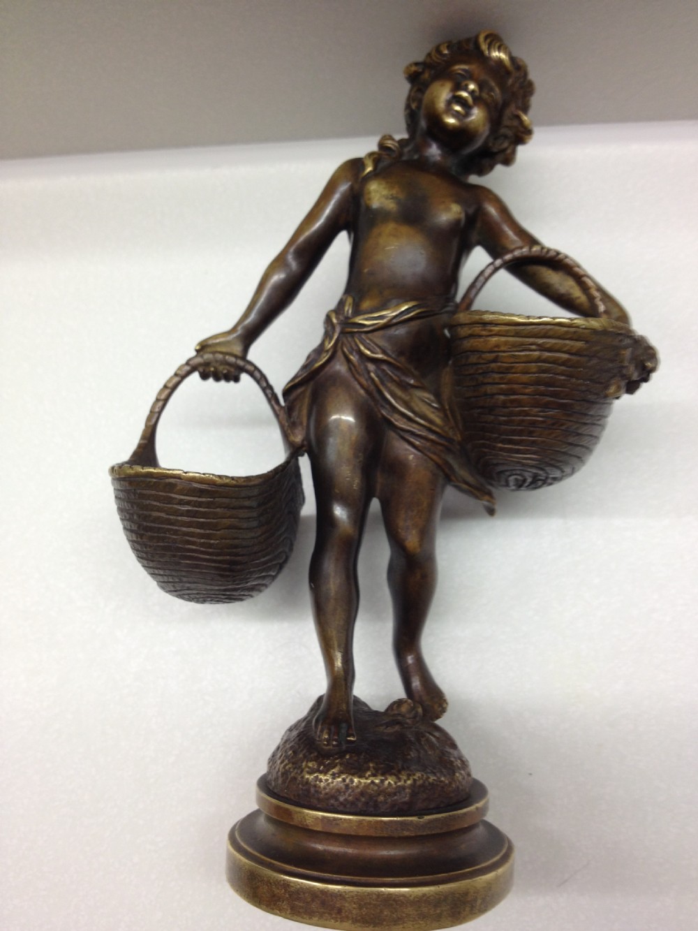 SCANTILY CLAD BRONZE MAIDEN CARRYING BASKETS AUGUSTUS MOREAU 1855-1919 View VIII