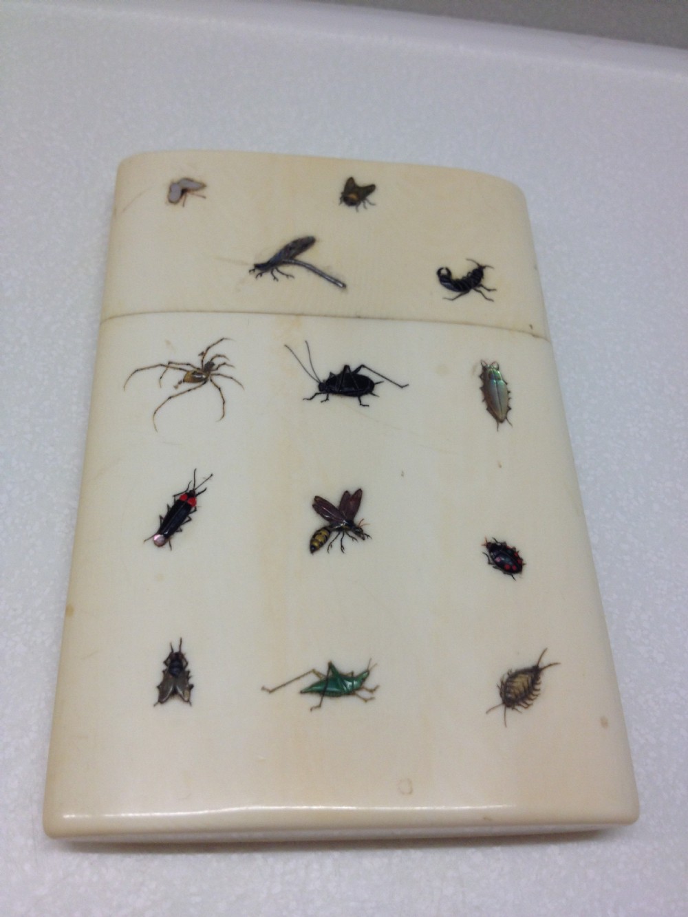RARE JAPANESE IVORY SHIBAYAMA INLAID CARD CASE mEIJI PERIOD 1868-1912 View IV