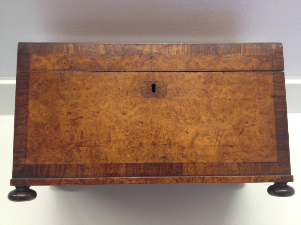 IMPRESSIVE GEORGIAN POLLARD OAK & ROSEWOOD TEA CADDY View IV