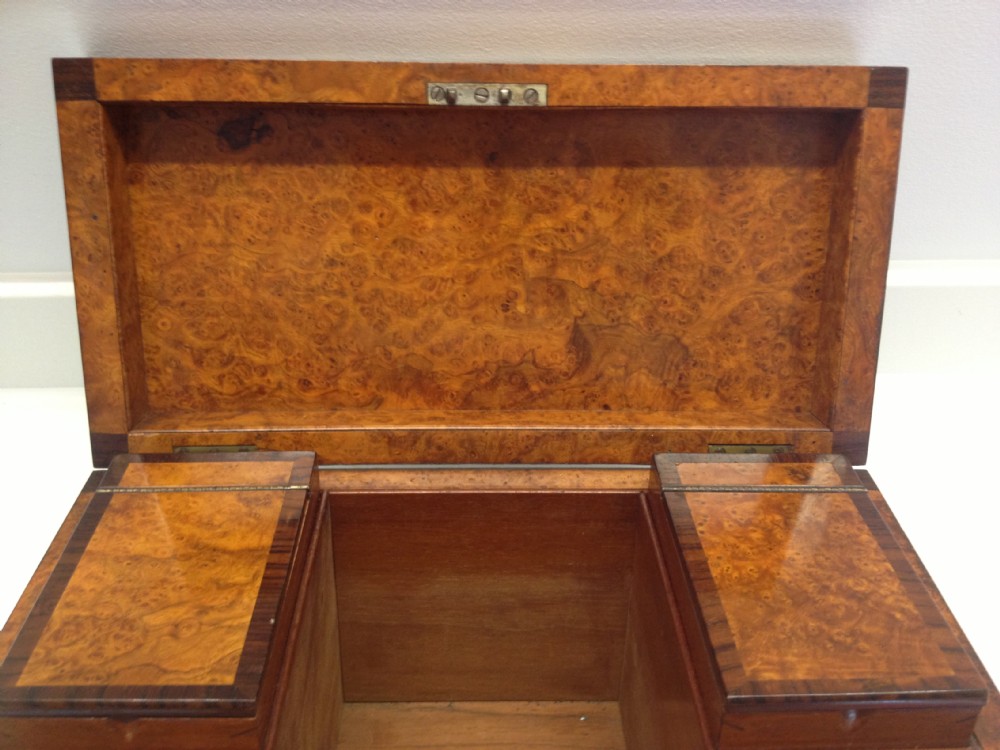 IMPRESSIVE GEORGIAN POLLARD OAK & ROSEWOOD TEA CADDY View X