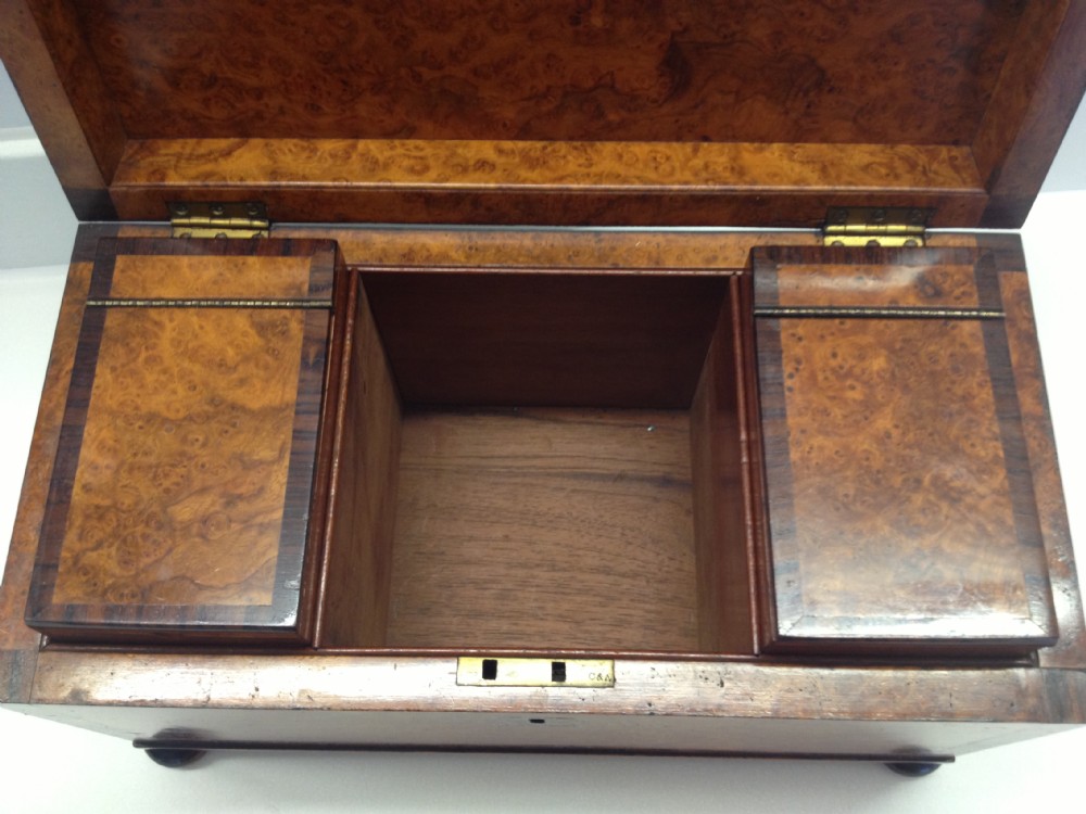 IMPRESSIVE GEORGIAN POLLARD OAK & ROSEWOOD TEA CADDY View XI